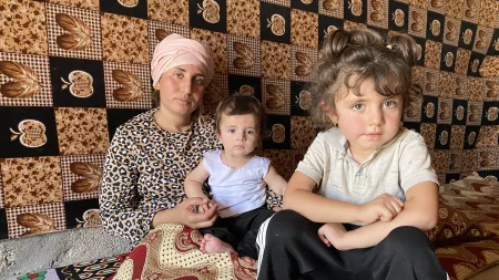 A mother with her children in Khanke Camp, August 2022