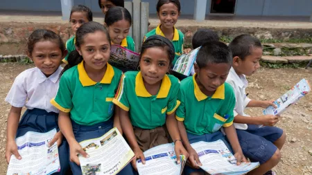 Students in Timor-Leste build early literacy skills through classroom learning.
