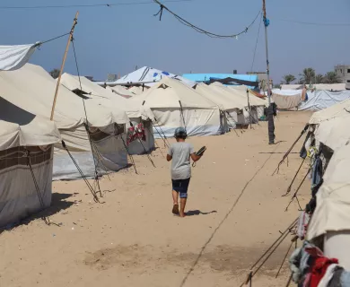 The tented formal sites in Al-Mawassi, Khan Younis, a small strip of land by the sea, where an estimated one million people facing repeated evacuation orders over the past 10 months are being squeezed into, with no access to basic services, including safe water, sustainable source of food, healthcare, sanitation, and hygiene.