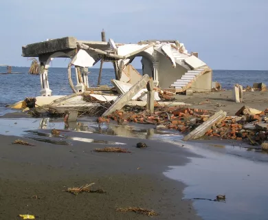 Destroyed house by the beach